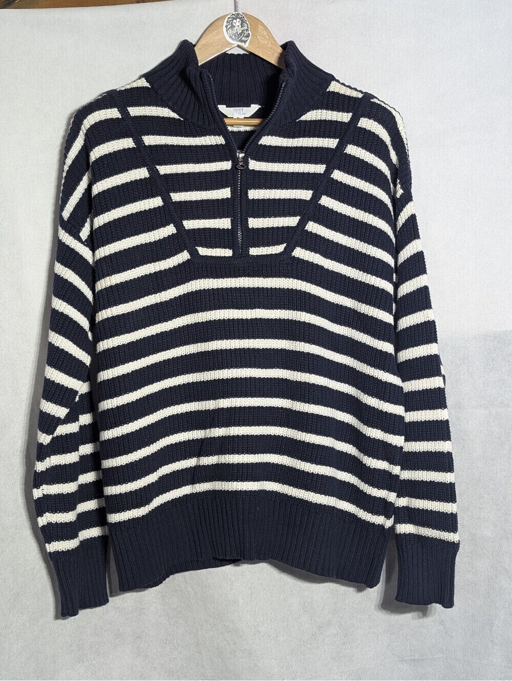 NWT Time and Tru Striped Half-Zip Sweater Navy White XL
